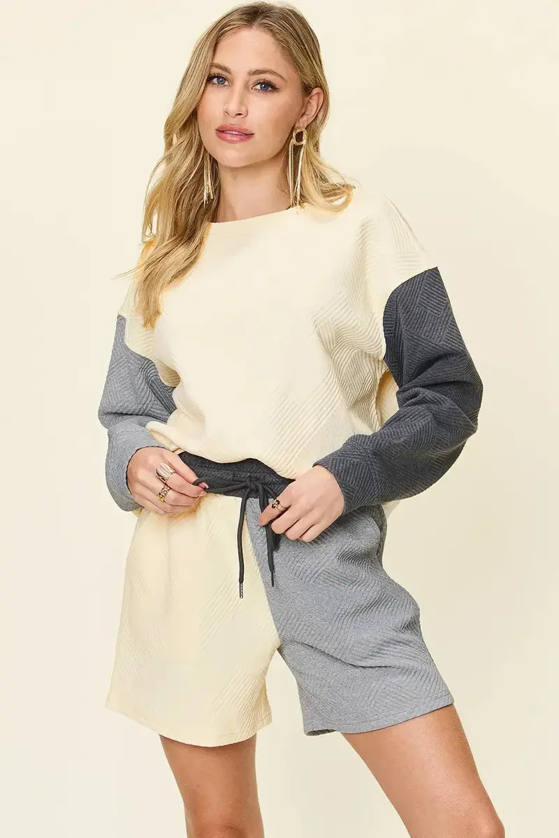 Contrast Drop Shoulder Top And Shorts Set 2