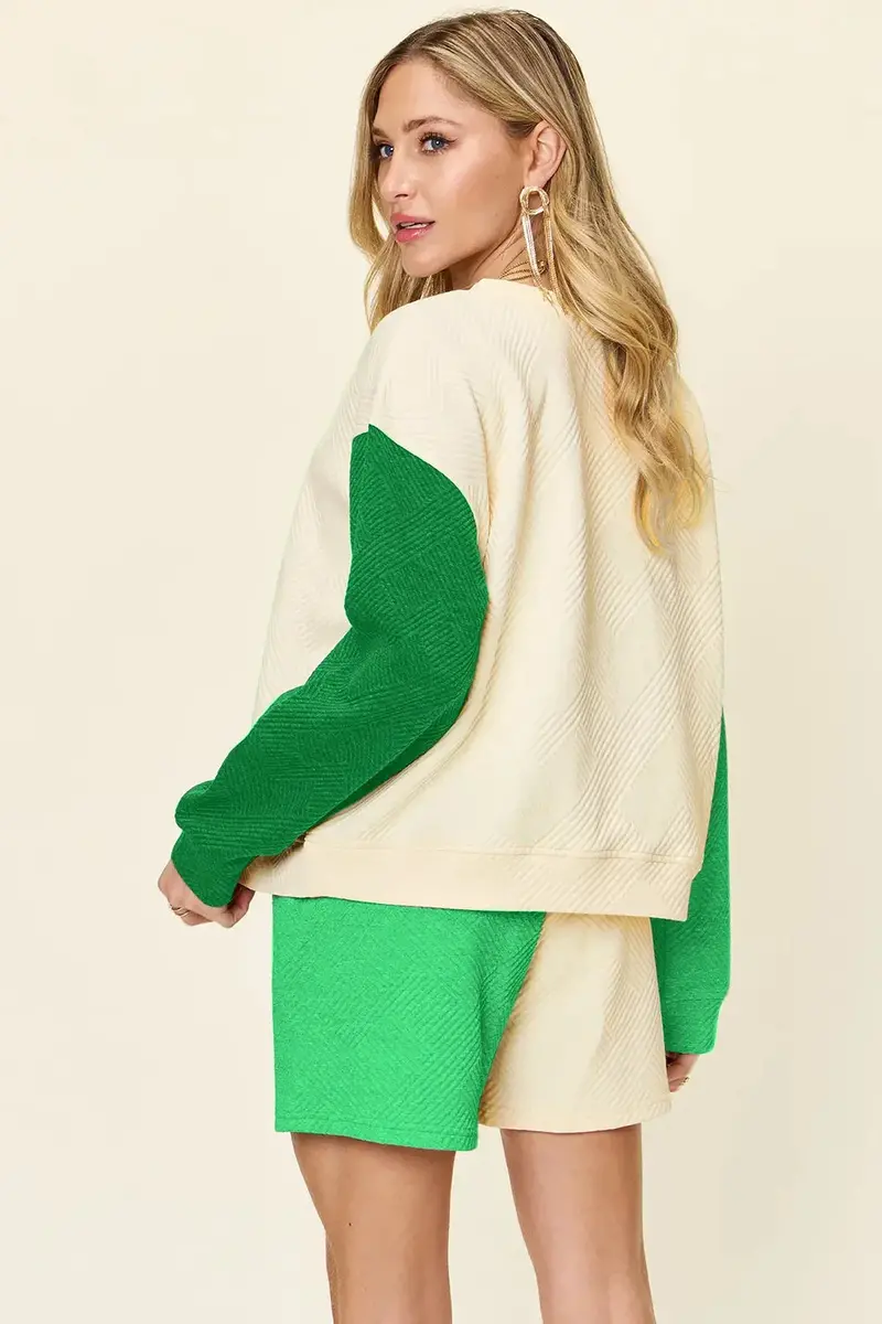 Contrast Drop Shoulder Top And Shorts Set 21