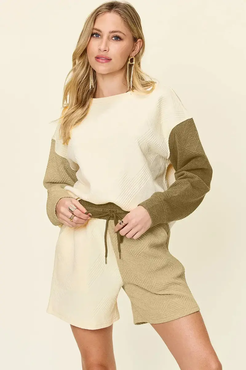 Contrast Drop Shoulder Top And Shorts Set 22