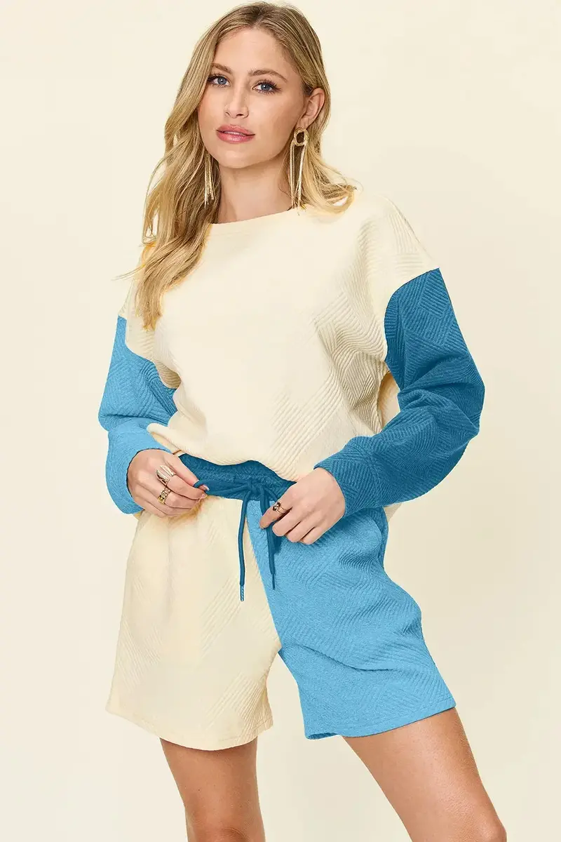 Contrast Drop Shoulder Top And Shorts Set 25