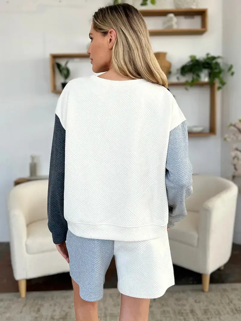 Contrast Drop Shoulder Top And Shorts Set 9