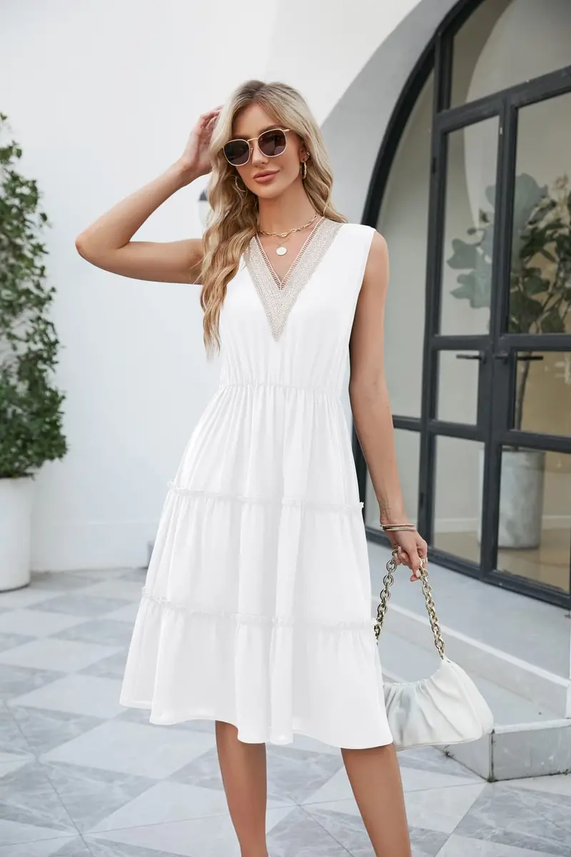 Contrast V-Neck Sleeveless Tiered Dress 10