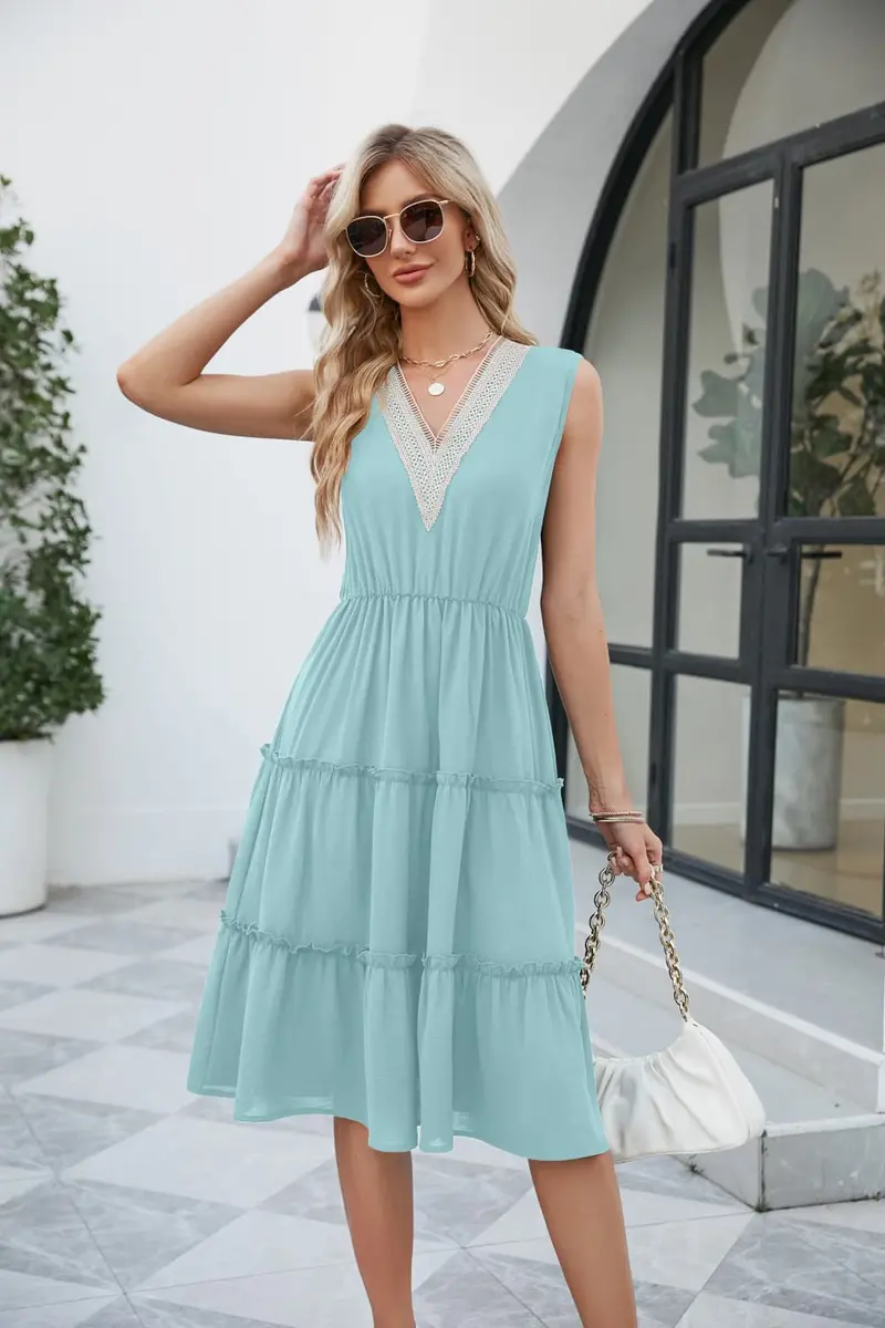 Contrast V-Neck Sleeveless Tiered Dress 11