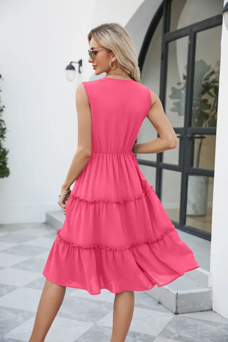 Contrast V-Neck Sleeveless Tiered Dress 2