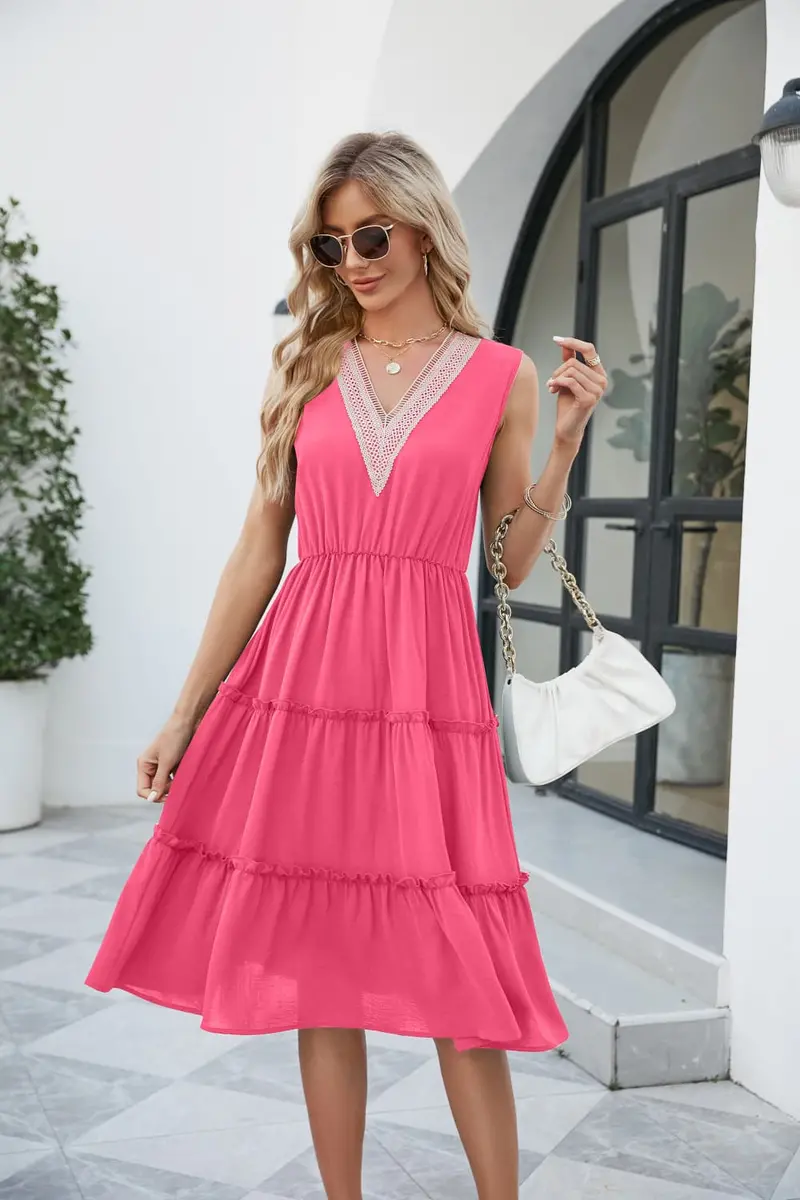 Contrast V-Neck Sleeveless Tiered Dress 3