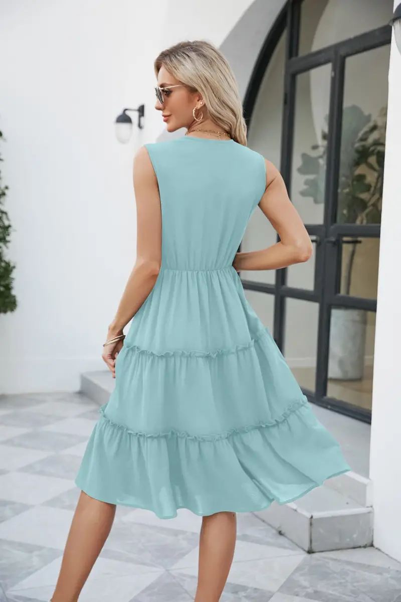 Contrast V-Neck Sleeveless Tiered Dress 6