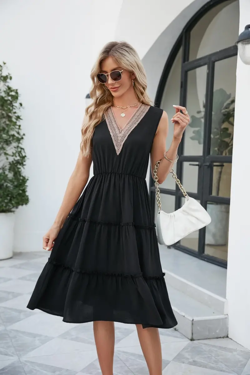 Contrast V-Neck Sleeveless Tiered Dress 8