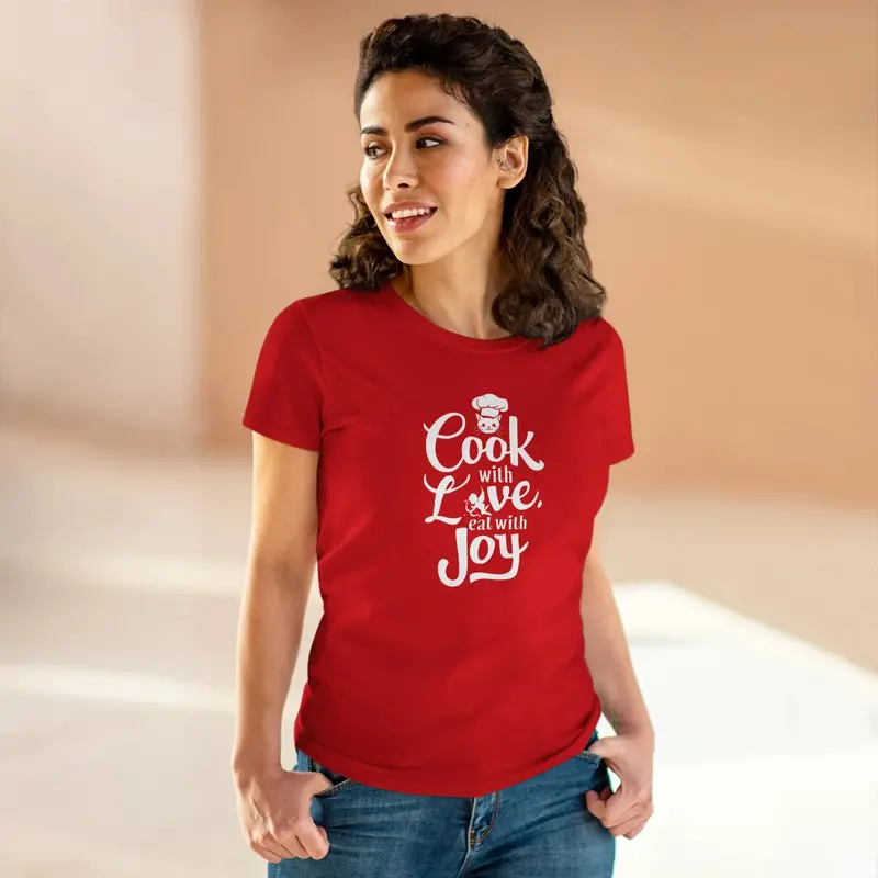 Cook With Love Eat With Joy Cotton Women T-Shirts 16