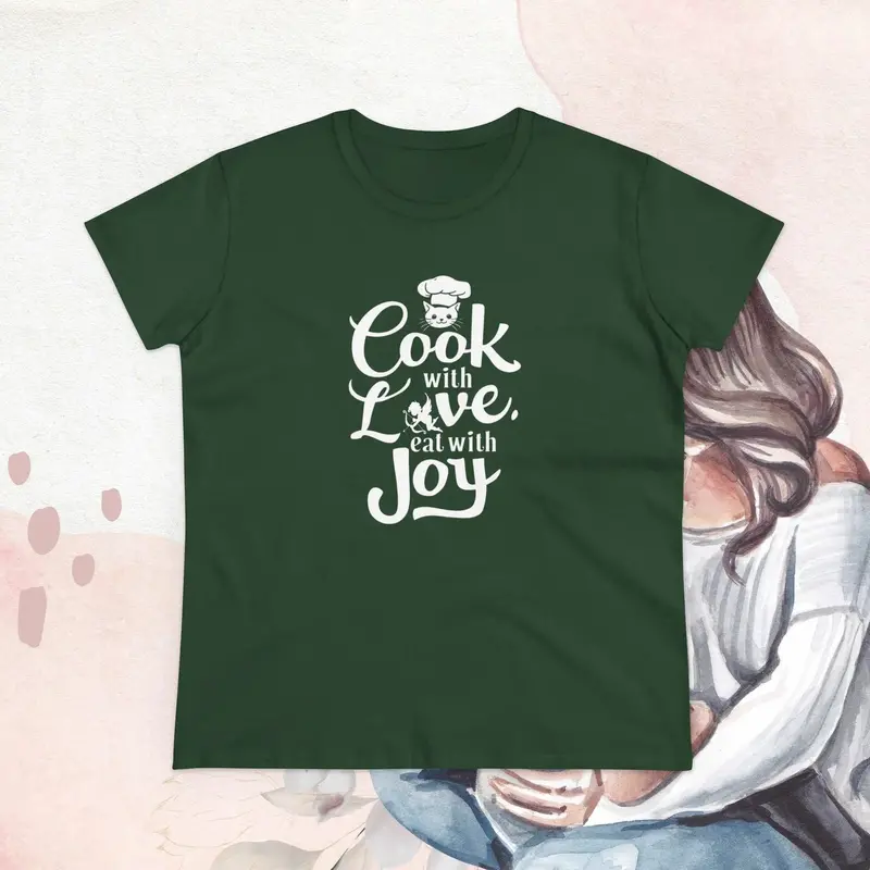 Cook With Love Eat With Joy Cotton Women T-Shirts 17
