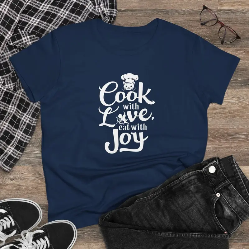 Cook With Love Eat With Joy Cotton Women T-Shirts 2