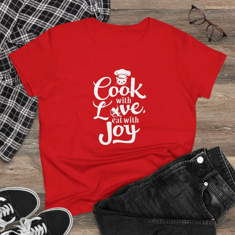 Cook With Love Eat With Joy Cotton Women T-Shirts 4