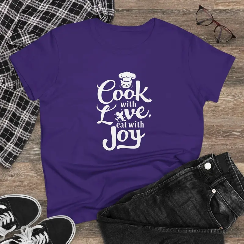 Cook With Love Eat With Joy Cotton Women T-Shirts 6