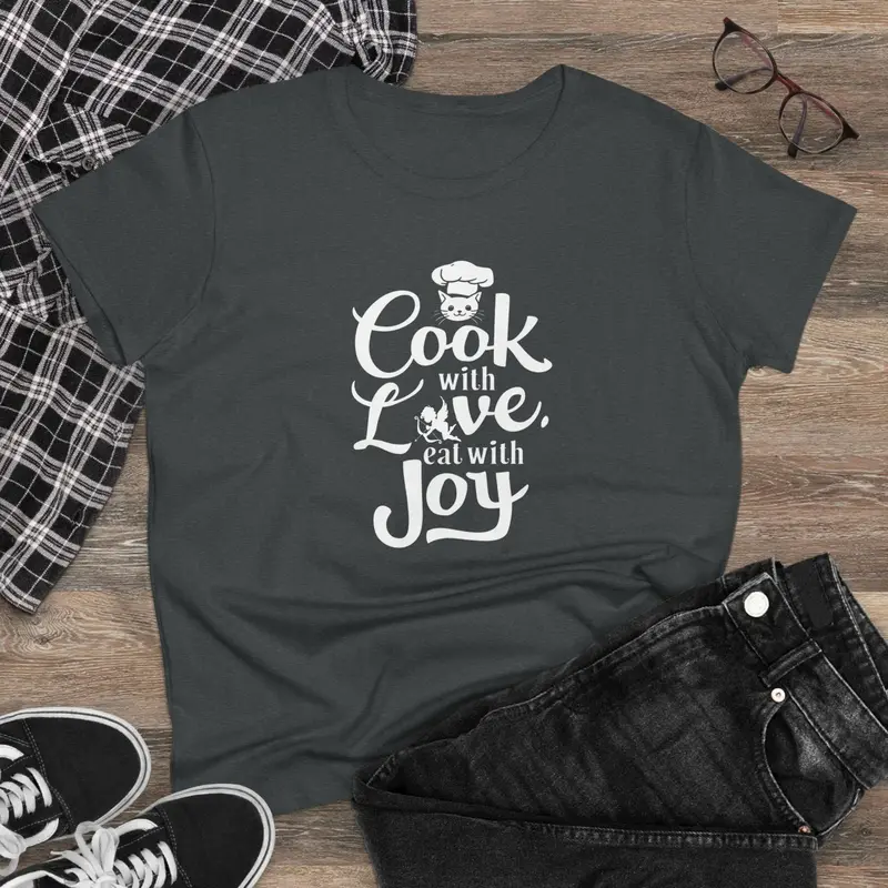 Cook With Love Eat With Joy Cotton Women T-Shirts 6
