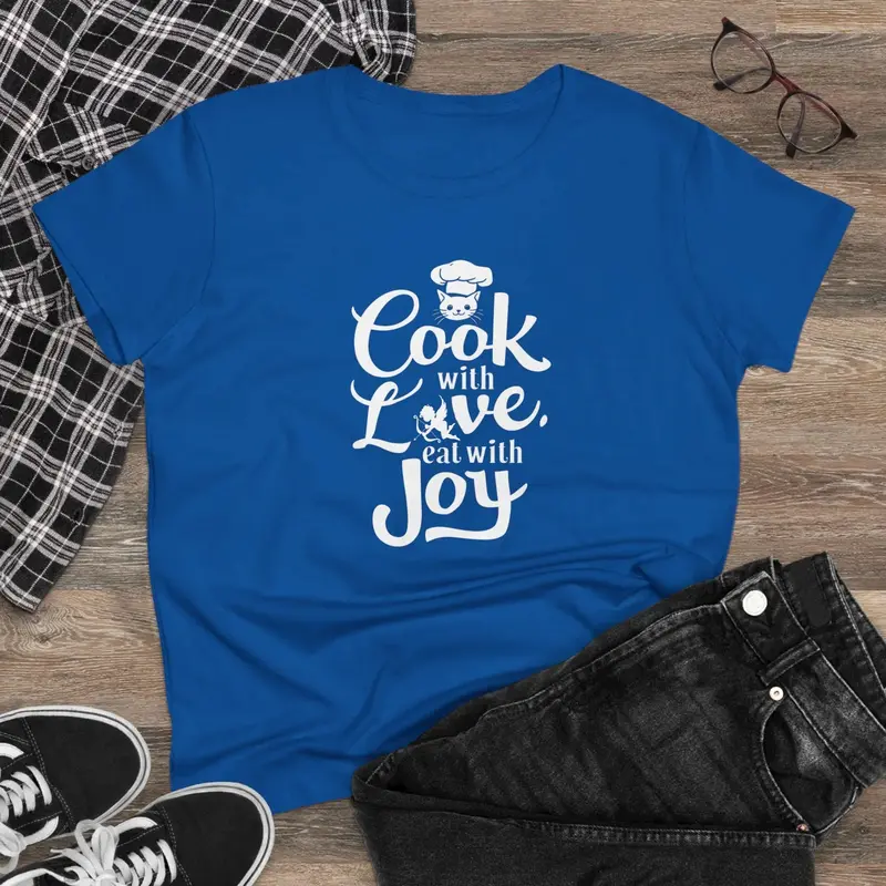 Cook With Love Eat With Joy Cotton Women T-Shirts 7