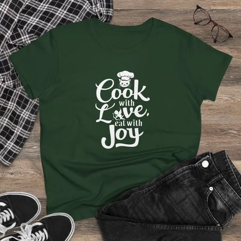 Cook With Love Eat With Joy Cotton Women T-Shirts 7