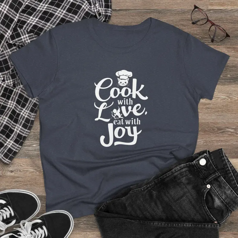 Cook With Love Eat With Joy Cotton Women T-Shirts 8