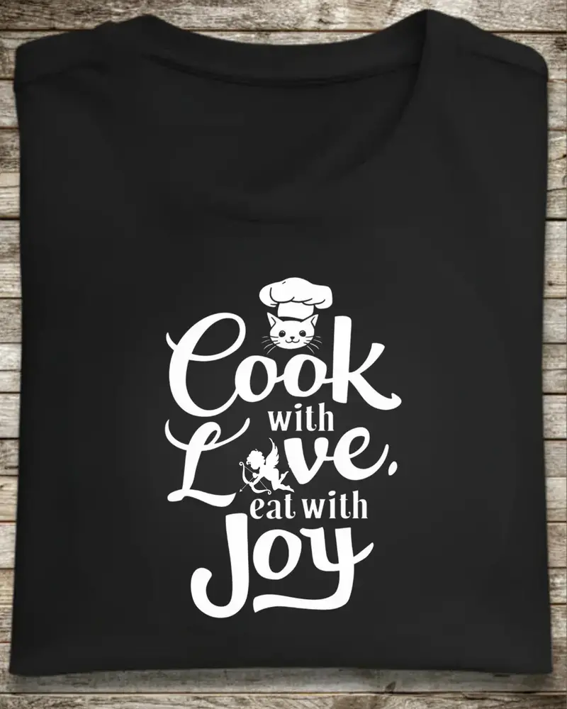 Cook With Love Eat With Joy Unisex Cotton T-Shirt 1