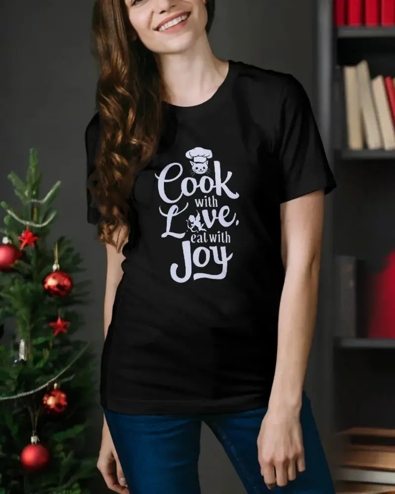 Cook With Love Eat With Joy Unisex Cotton T-Shirt 3