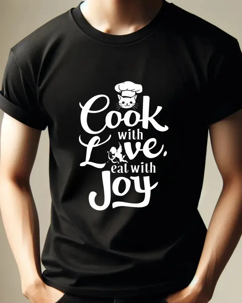 Cook With Love Eat With Joy Unisex Cotton T-Shirt 4