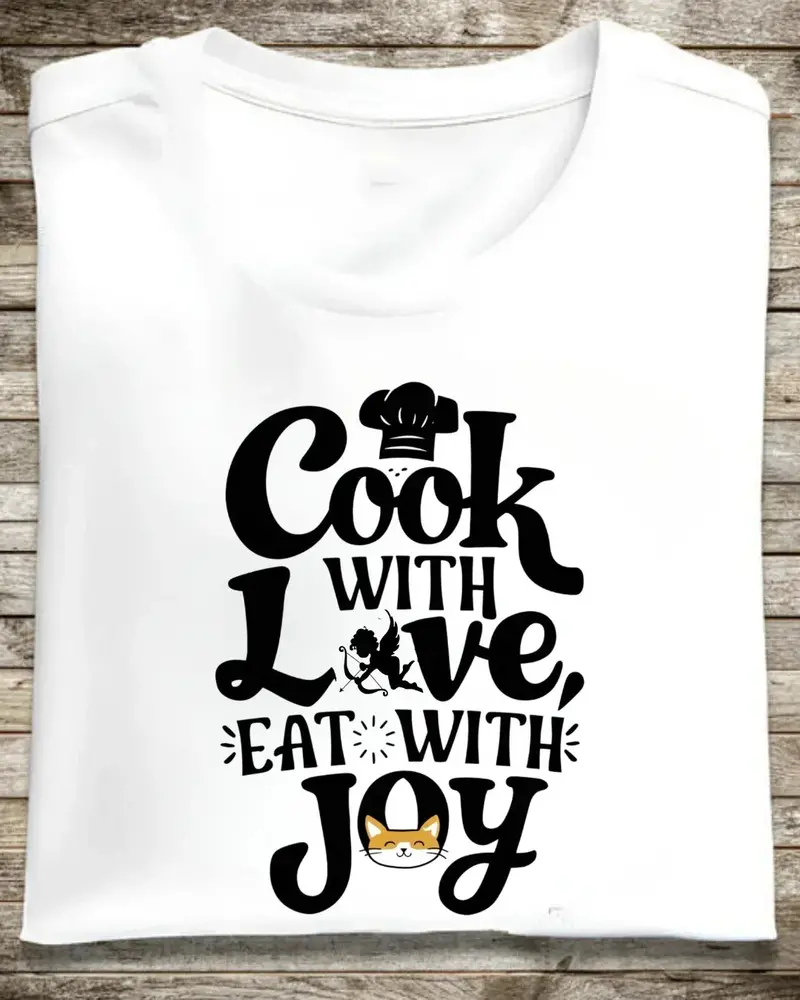 Cook With Love Eat With Joy Unisex Cotton T-Shirts 1