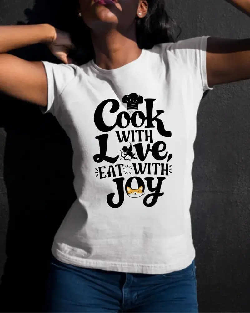 Cook With Love Eat With Joy Unisex Cotton T-Shirts 3