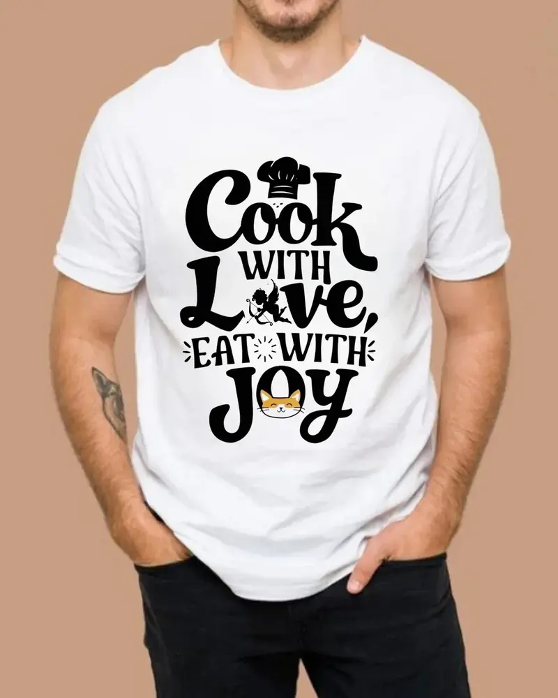 Cook With Love Eat With Joy Unisex Cotton T-Shirts 4