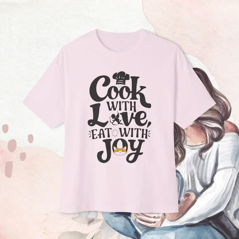 Cook With Love Eat With Joy Unisex Oversized Boxy Tshirt 2