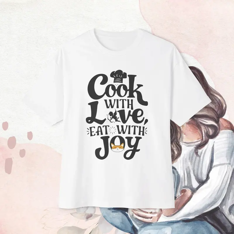 Cook With Love Eat With Joy Unisex Oversized Boxy Tshirt 3