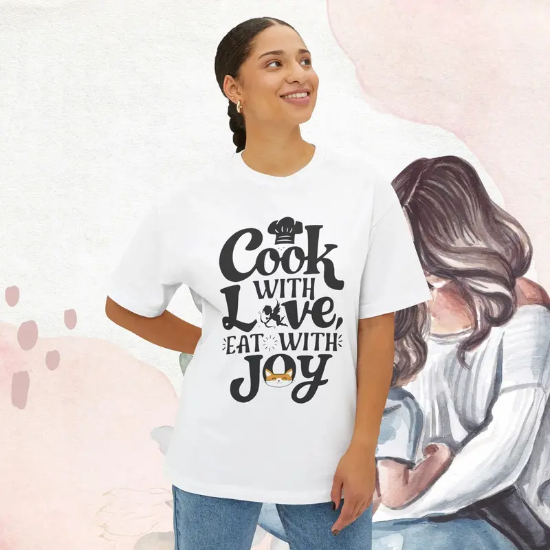 Cook With Love Eat With Joy Unisex Oversized Boxy Tshirt 5