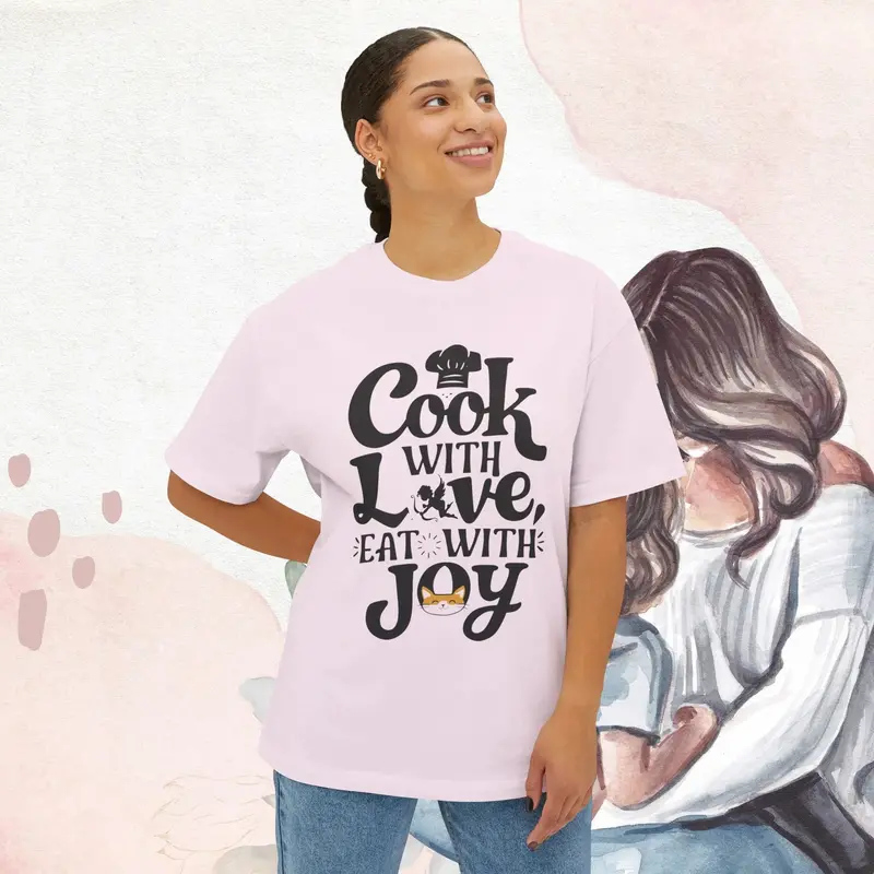 Cook With Love Eat With Joy Unisex Oversized Boxy Tshirt 6