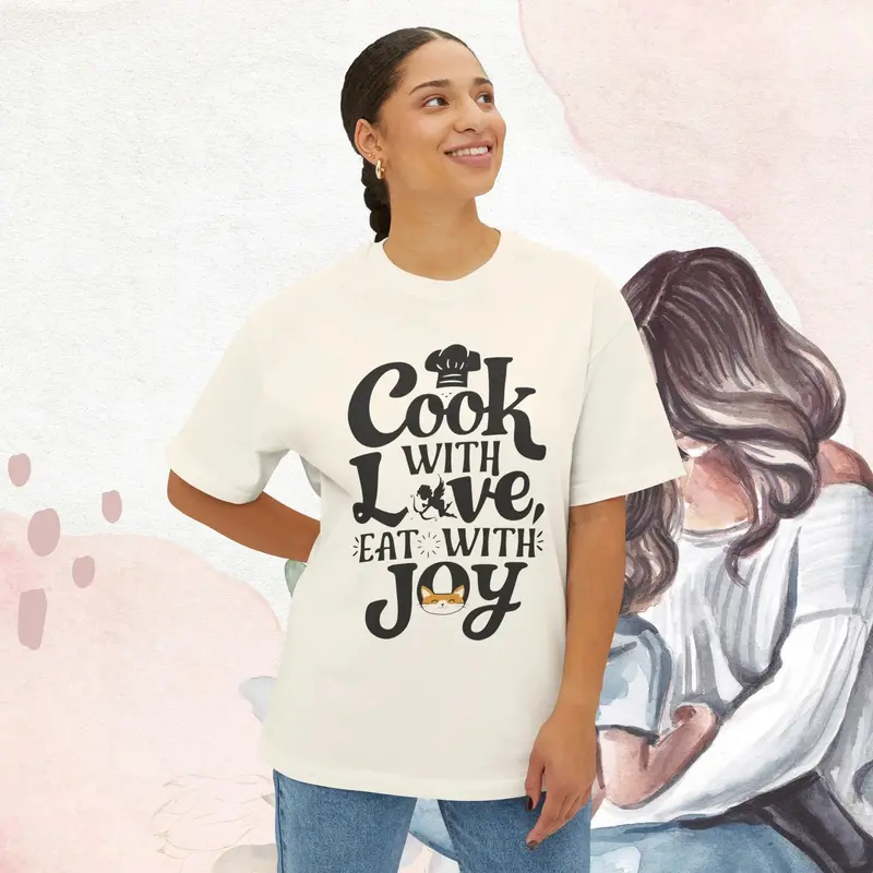 Cook With Love Eat With Joy Unisex Oversized Boxy Tshirt 7