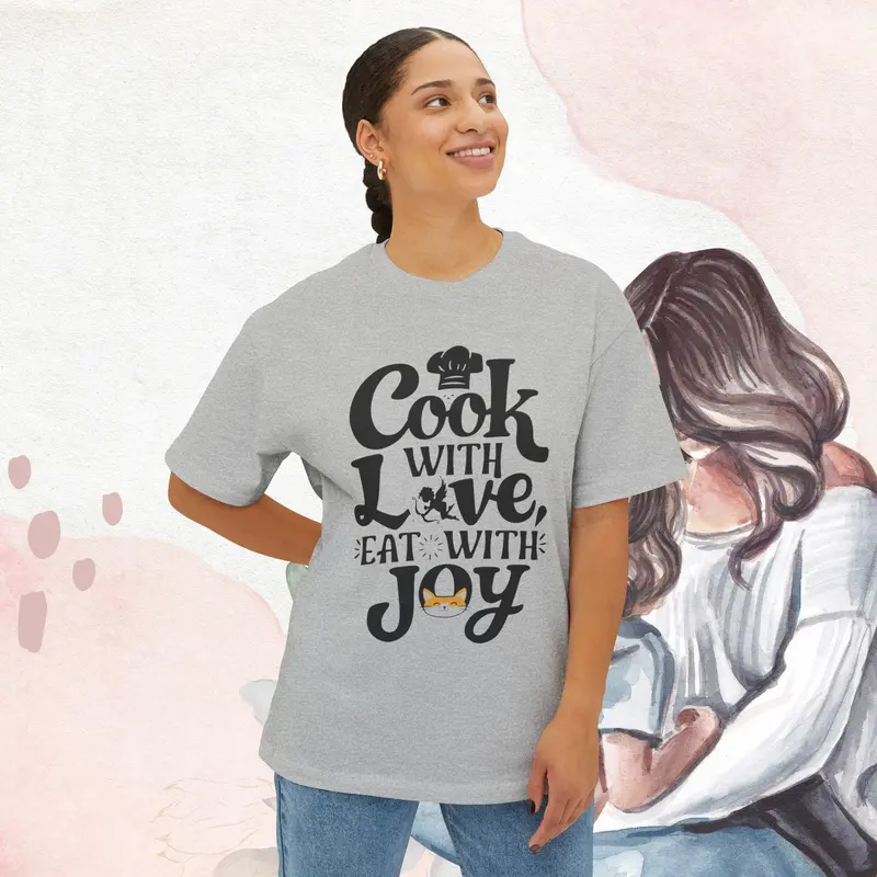 Cook With Love Eat With Joy Unisex Oversized Boxy Tshirt 8
