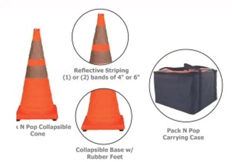 Cortina 28 Collapsible Traffic Cone, 4 Led Lights, Orange, Black Rubber Base, 5/Pack 1