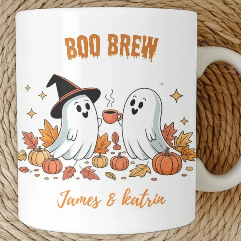 Couple Halloween Mug, Boo Brew Ceramic Mug, Custom Couple Boo Mug, Couple Halloween Cup, Anniversary Gift, Couple Gifts, Fall Mug 1