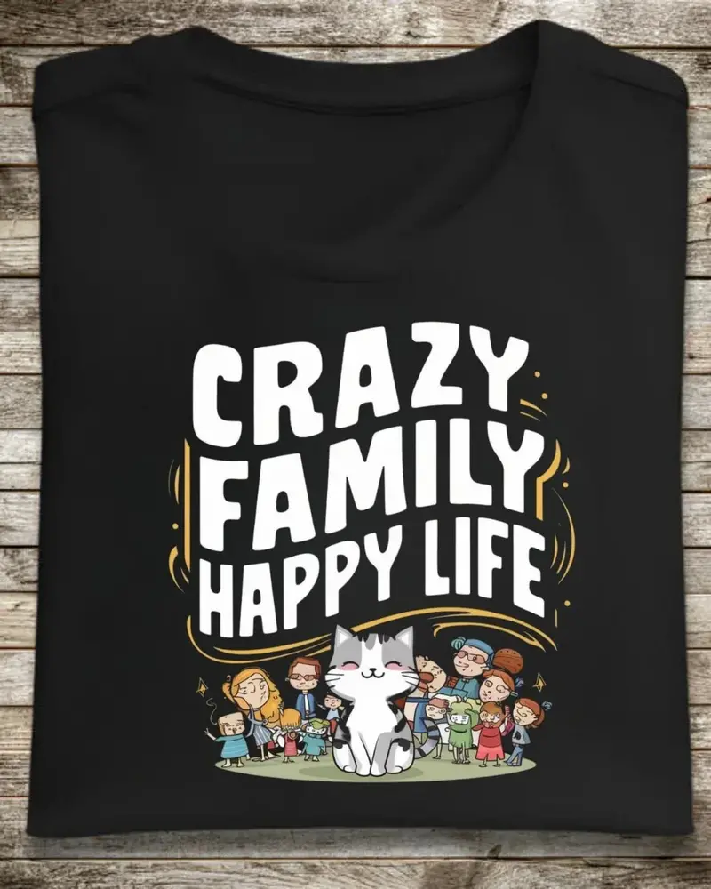 Crazy Family Happy Life Cotton Tshirt 1