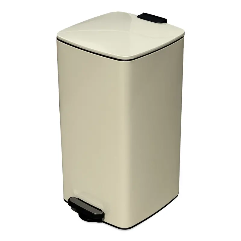 Cream White Steel Step Bin - 8 Gallon Trash Can (21" X 11" X 11") 1