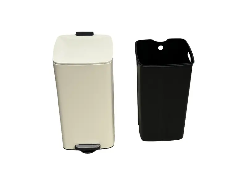 Cream White Steel Step Bin - 8 Gallon Trash Can (21" X 11" X 11") 2