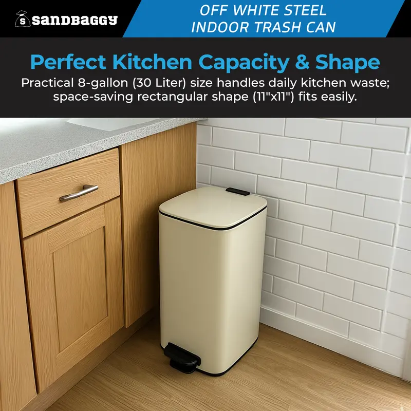 Cream White Steel Step Bin - 8 Gallon Trash Can (21" X 11" X 11") 5