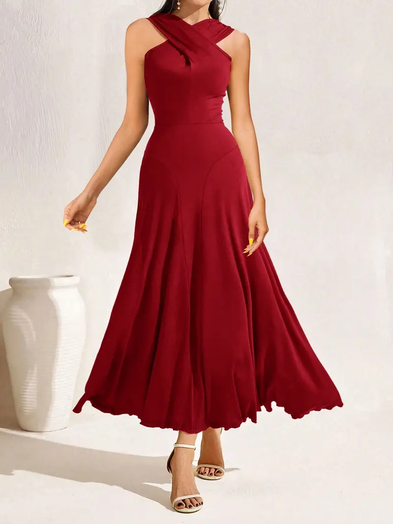 Crisscross Halter Neck A-Line Midi Dress 1