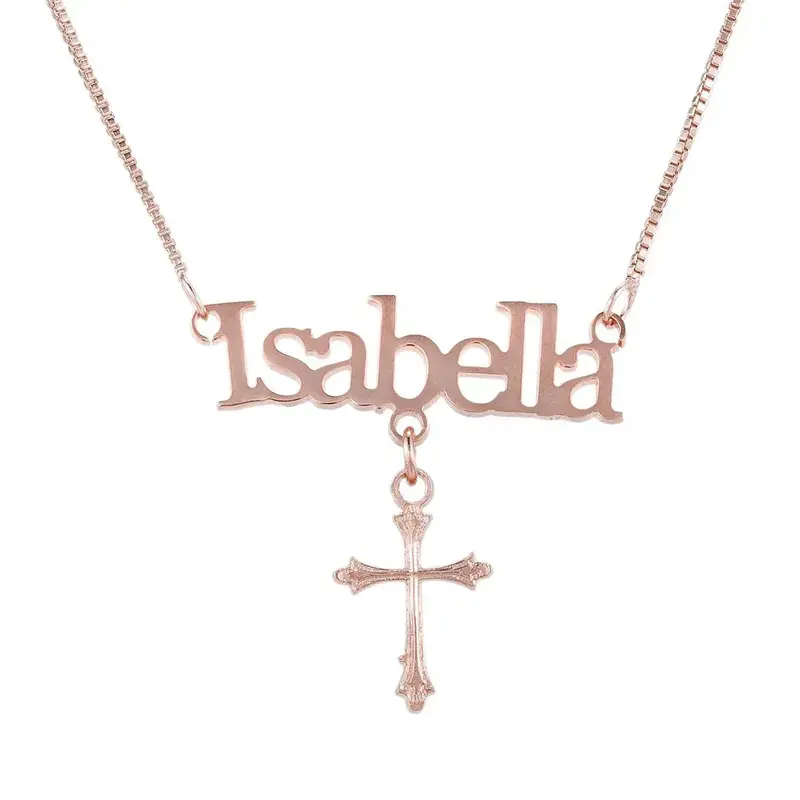Cross Accent Custom Name Necklace