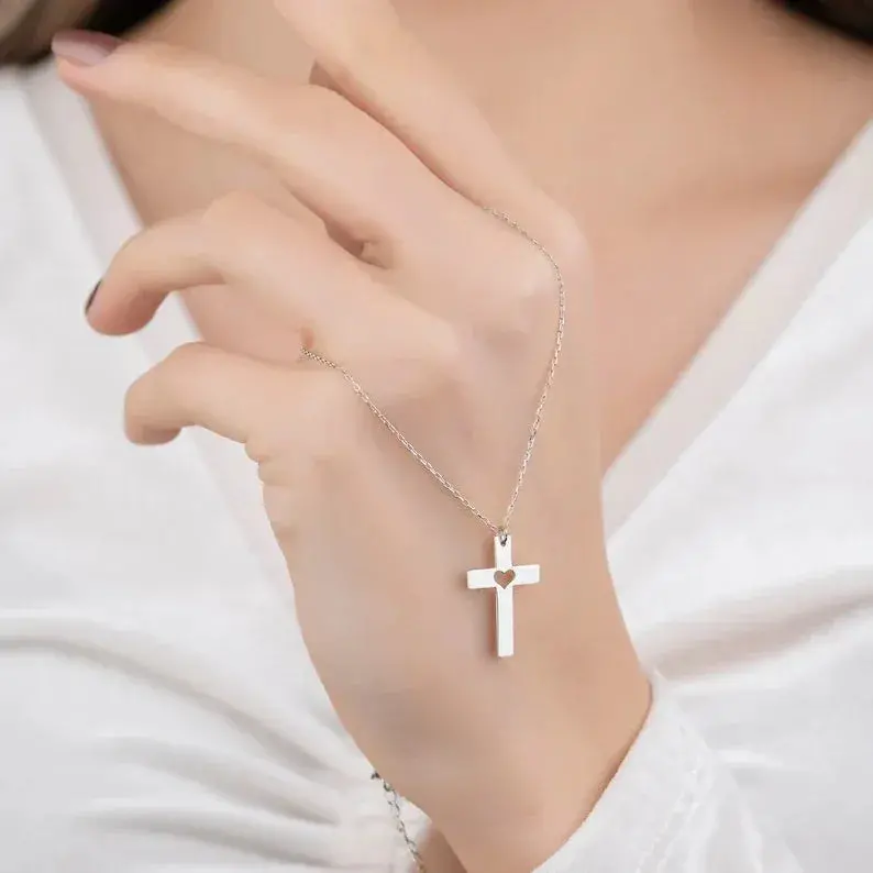 Cross With Hollow Heart Shape, Customizable Name Design, Light Luxury Unique Necklace 2