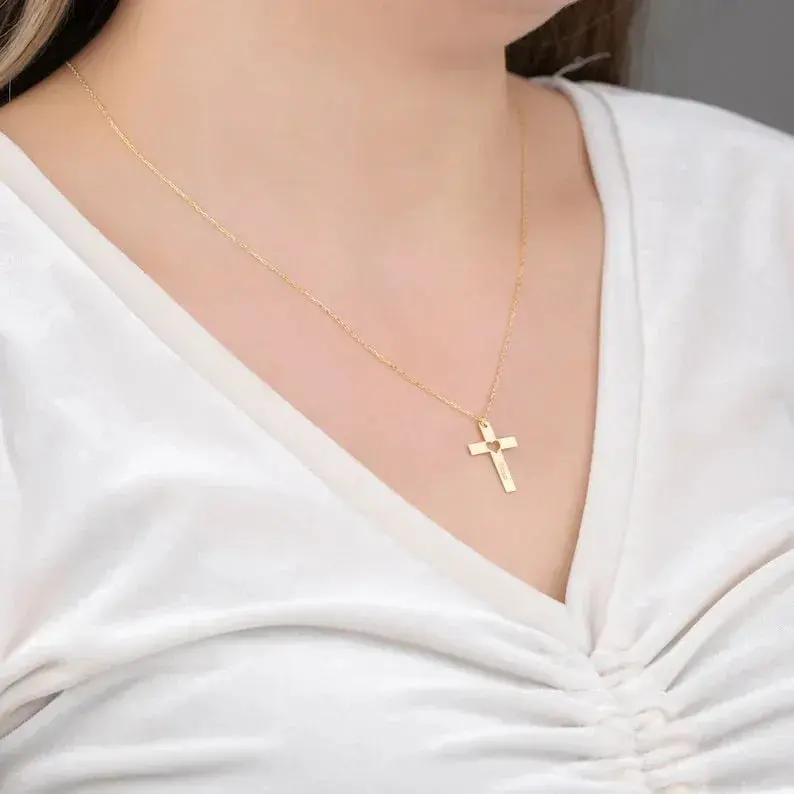 Cross With Hollow Heart Shape, Customizable Name Design, Light Luxury Unique Necklace 3