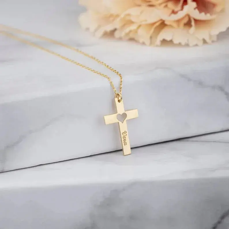 Cross With Hollow Heart Shape, Customizable Name Design, Light Luxury Unique Necklace 4