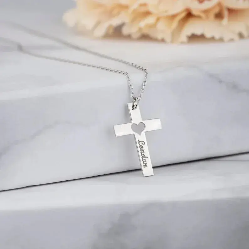 Cross With Hollow Heart Shape, Customizable Name Design, Light Luxury Unique Necklace 5