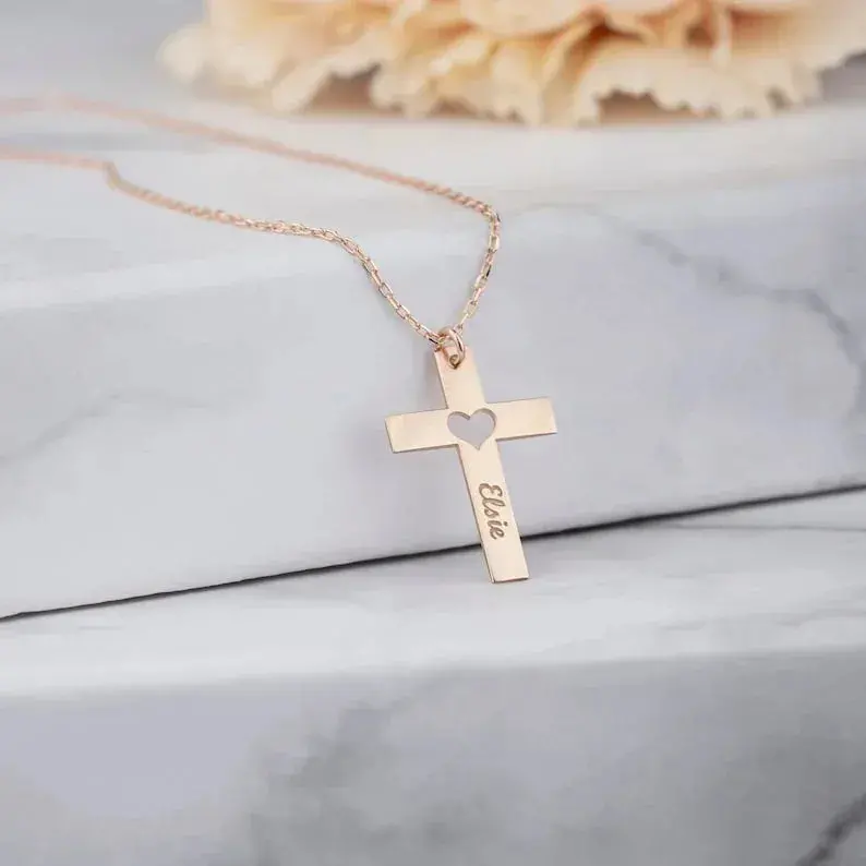 Cross With Hollow Heart Shape, Customizable Name Design, Light Luxury Unique Necklace 6
