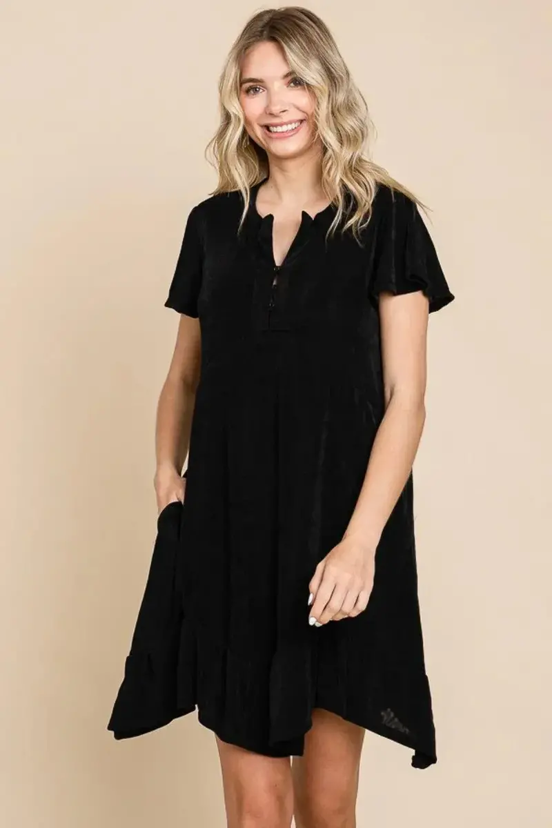 Culture Code Full Size Short Sleeve Ruffled Asymmetric Hem Dress 1