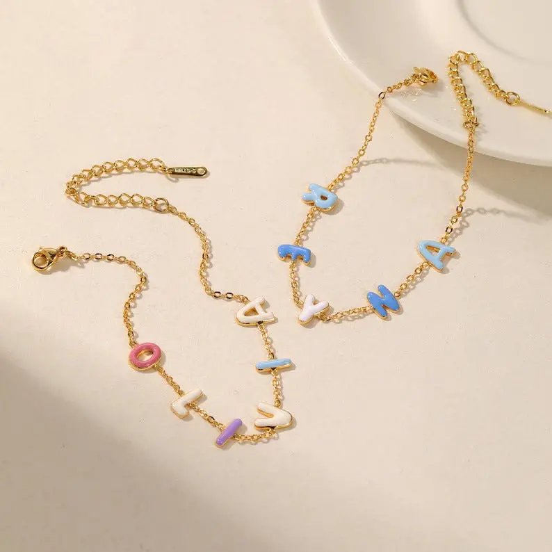 Custom Colorful Enamel Bubble Letter Bracelet 2