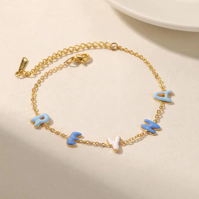 Custom Colorful Enamel Bubble Letter Bracelet 4