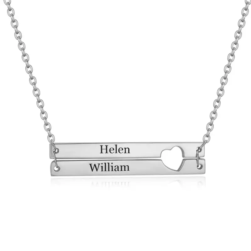 Custom Double Layer Bar Heart Name Necklace 1