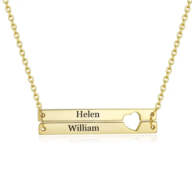 Custom Double Layer Bar Heart Name Necklace 2